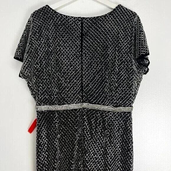 Mac Duggal BEADED WRAP V-NECK SHORT‎ SLEEVE MIDI DRESS Size 8 93787 NWT - Picture 6 of 8